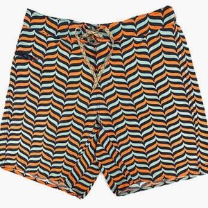 Patagonia Wavefarer Men’s Board Shorts Sz 36 Orange & Blue Print Surf Resortwear